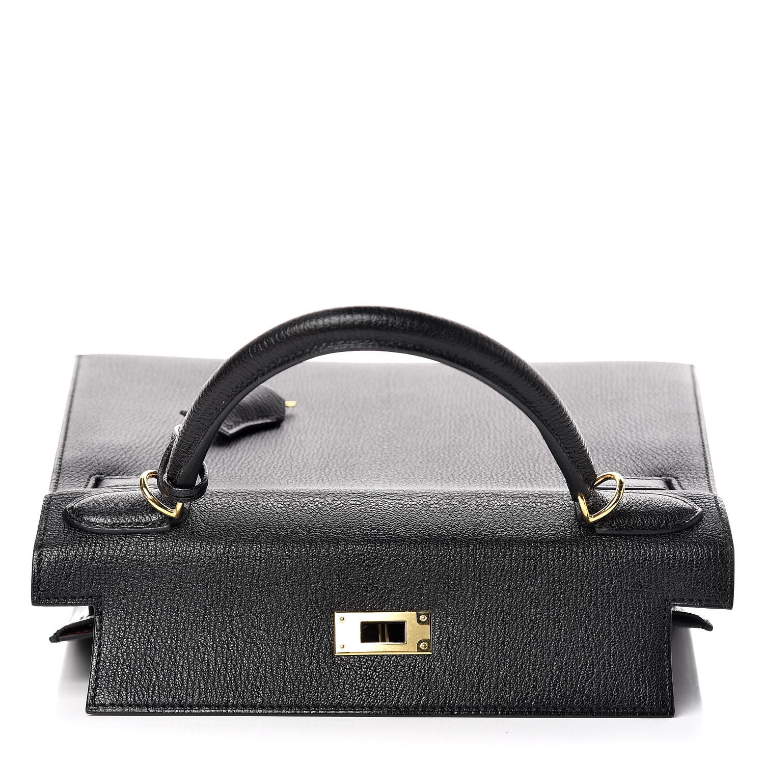 Hermes Chevre Mysore Horseshoe Kelly Sellier 28 Black Deep Red 15 of 36