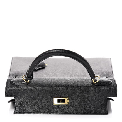 Hermes Chevre Mysore Horseshoe Kelly Sellier 28 Black Deep Red 15 of 36