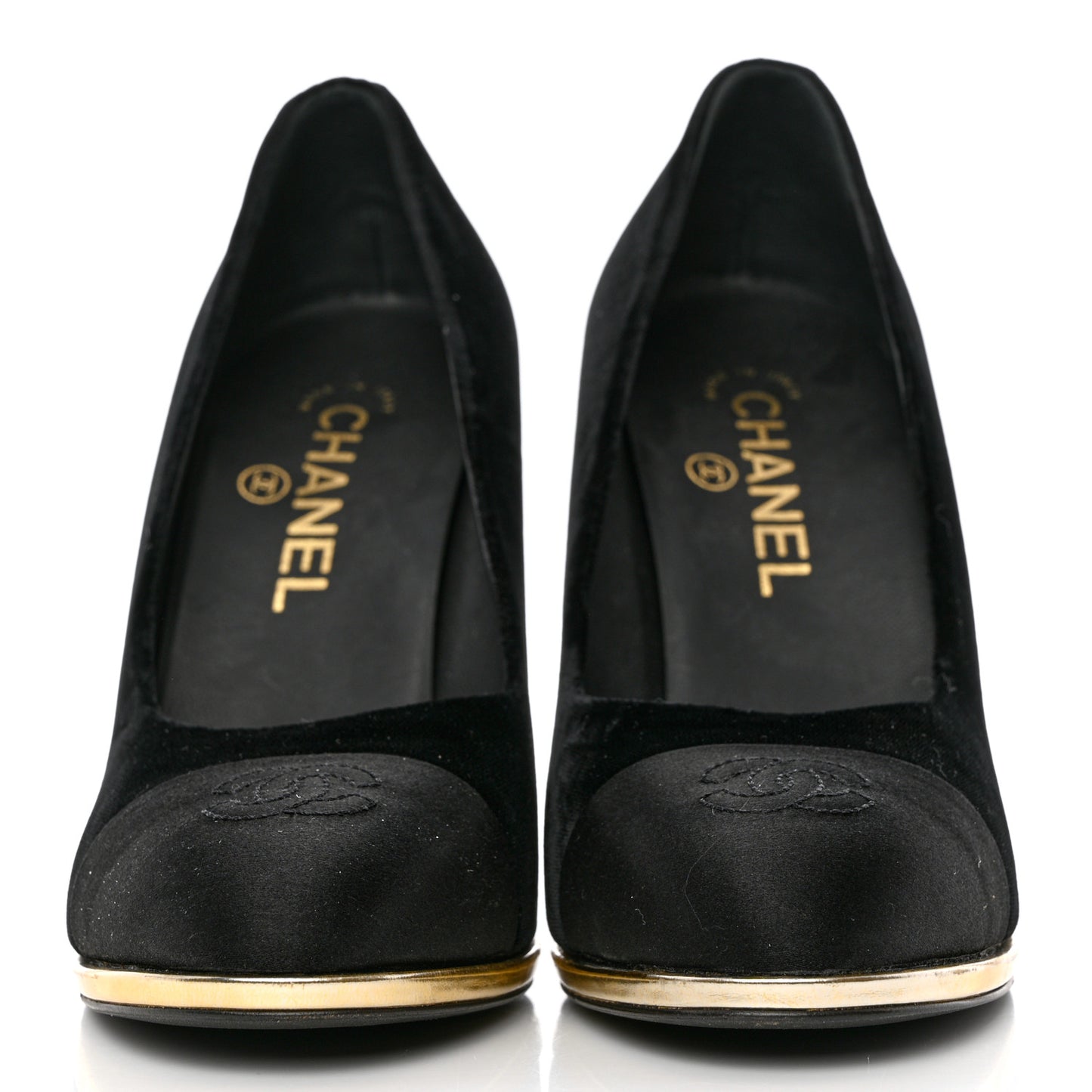 Velvet Satin Cap Toe Pearl Pumps 38 Black
