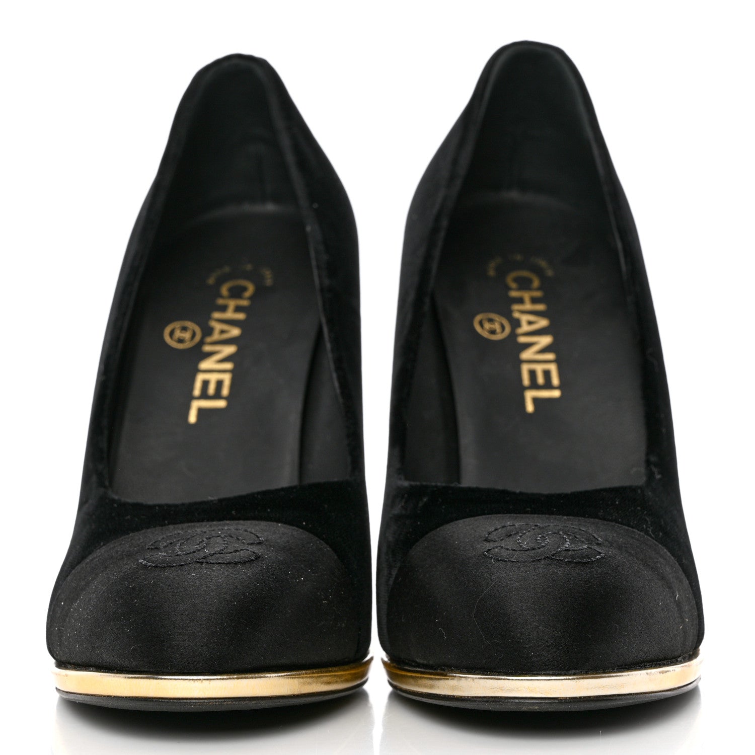 Chanel Velvet Satin Cap Toe Pearl Pumps 38 Black 2 of 13