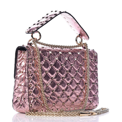 Valentino Garavani Metallic Wrinkled Lambskin Medium Rockstud Spike Shoulder Bag Lipstick 3 of 11