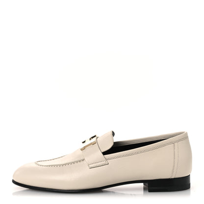 Hermes Goatskin Womens Paris Loafers 37.5 Beige Glaise 1 of 11