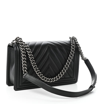 Chanel Calfskin Chevron Quilted New Medium Boy Flap Black 3 of 10