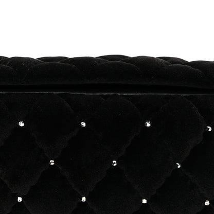 Chanel Velvet Diamanté Quilted Wristlet Clutch Black 8 of 10