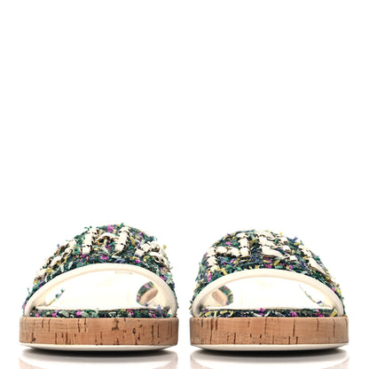Chanel Tweed Cork CC Chain Mule Sandal 36.5 Green Multicolor 3 of 10