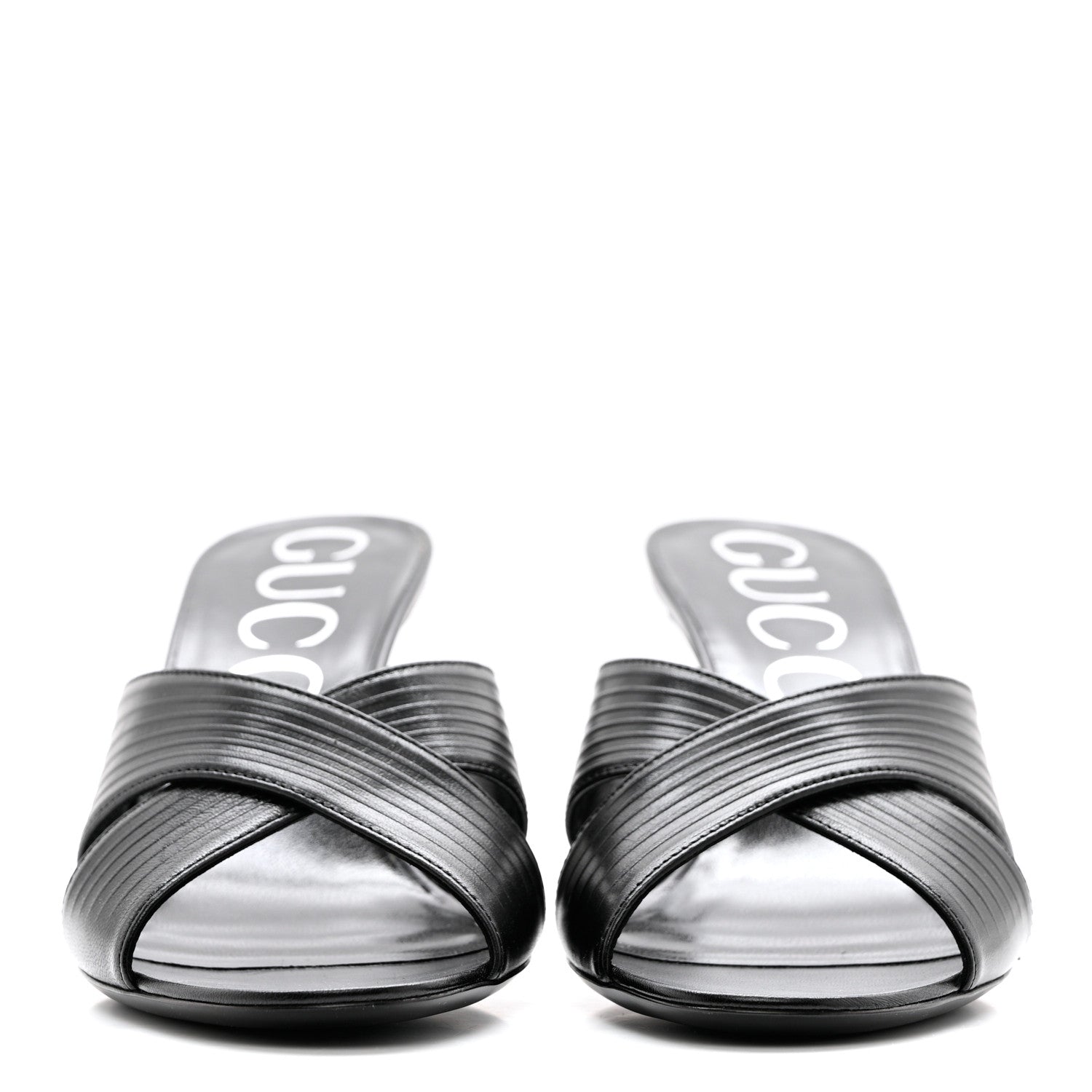 Gucci Nappa Crossover Heel Slide Sandals 39.5 Black 2 of 8