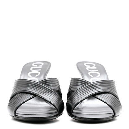 Gucci Nappa Crossover Heel Slide Sandals 39.5 Black 2 of 8