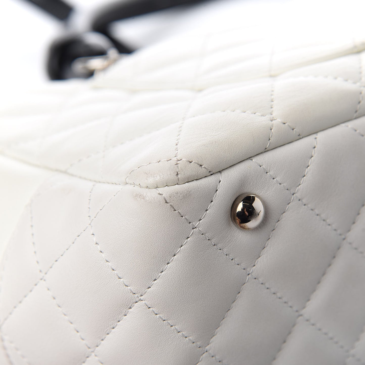 Calfskin Quilted Large Cambon Bowler White Black