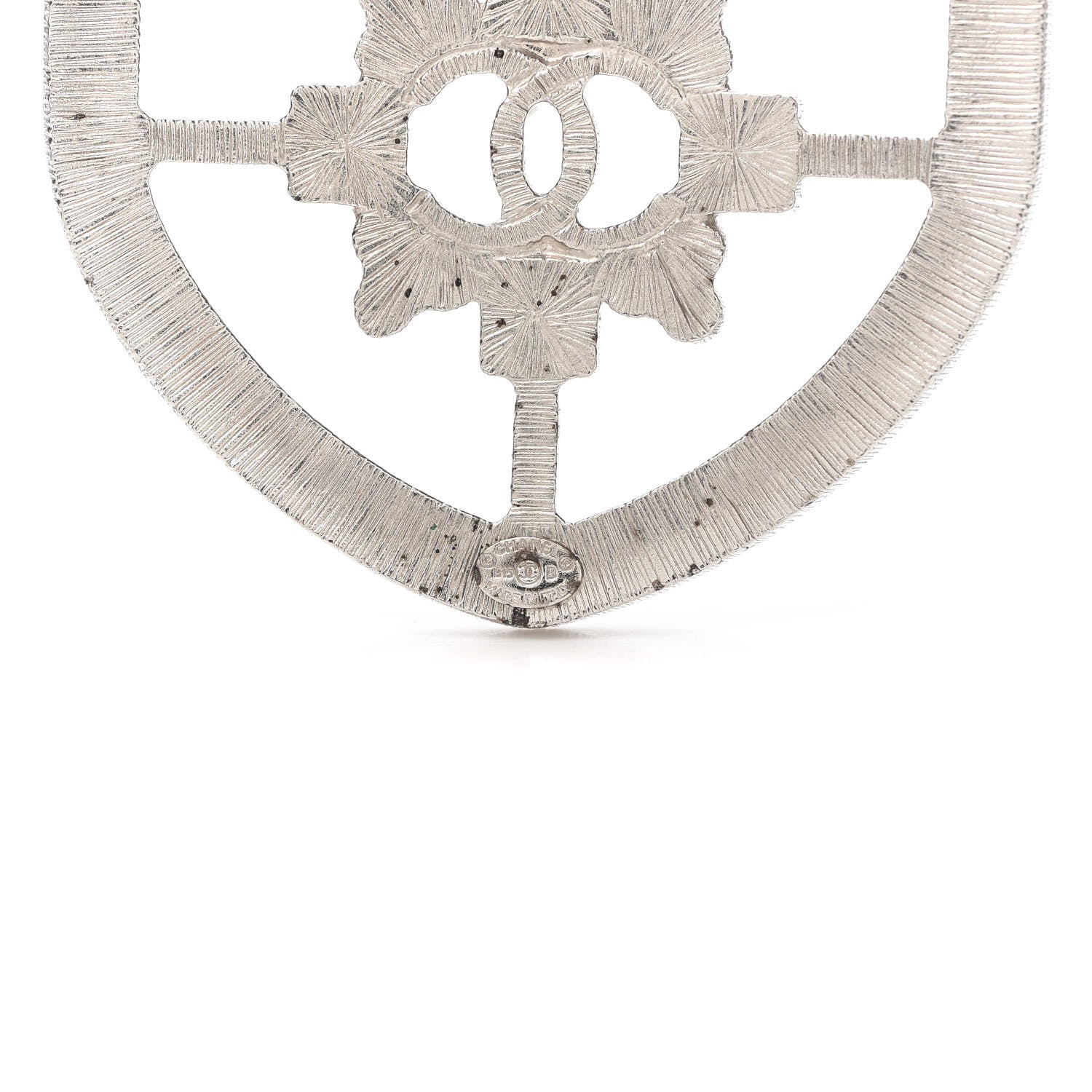 Chanel Swarovski Baguette Crystal CC Shield Brooch Silver 4 of 4