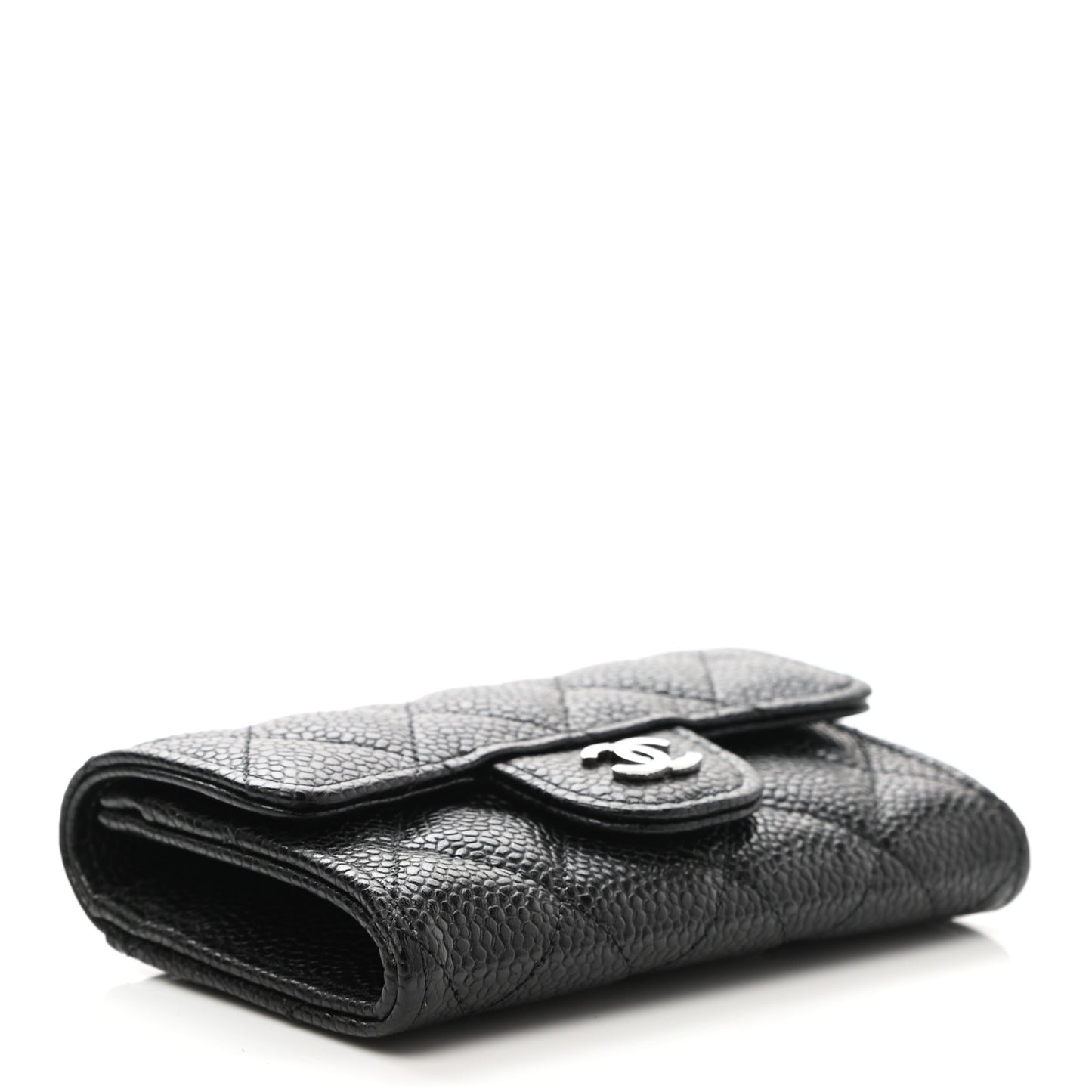 Caviar Quilted Flap Card Holder Wallet Black