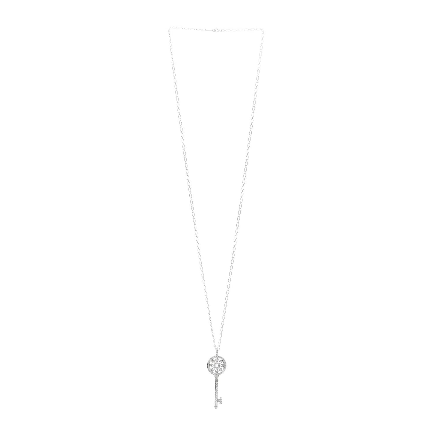 Platinum 18K White Gold Diamond 1.17ctw Petals Key Pendant Necklace