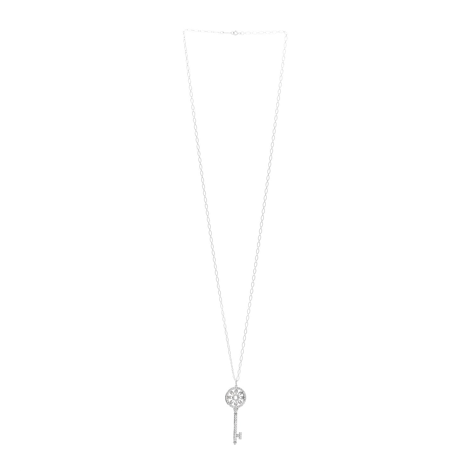 Tiffany Platinum 18K White Gold Diamond 1.17ctw Petals Key Pendant Necklace 3 of 5