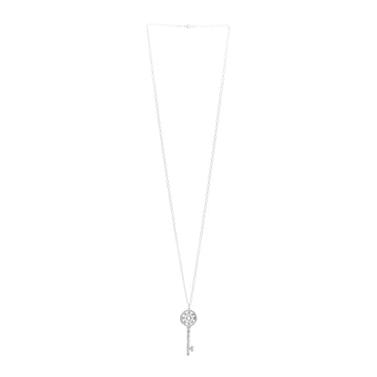 Tiffany Platinum 18K White Gold Diamond 1.17ctw Petals Key Pendant Necklace 3 of 5
