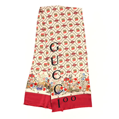 Gucci Silk Twill Lady Mix Long Scarf Red Pink 2 of 3
