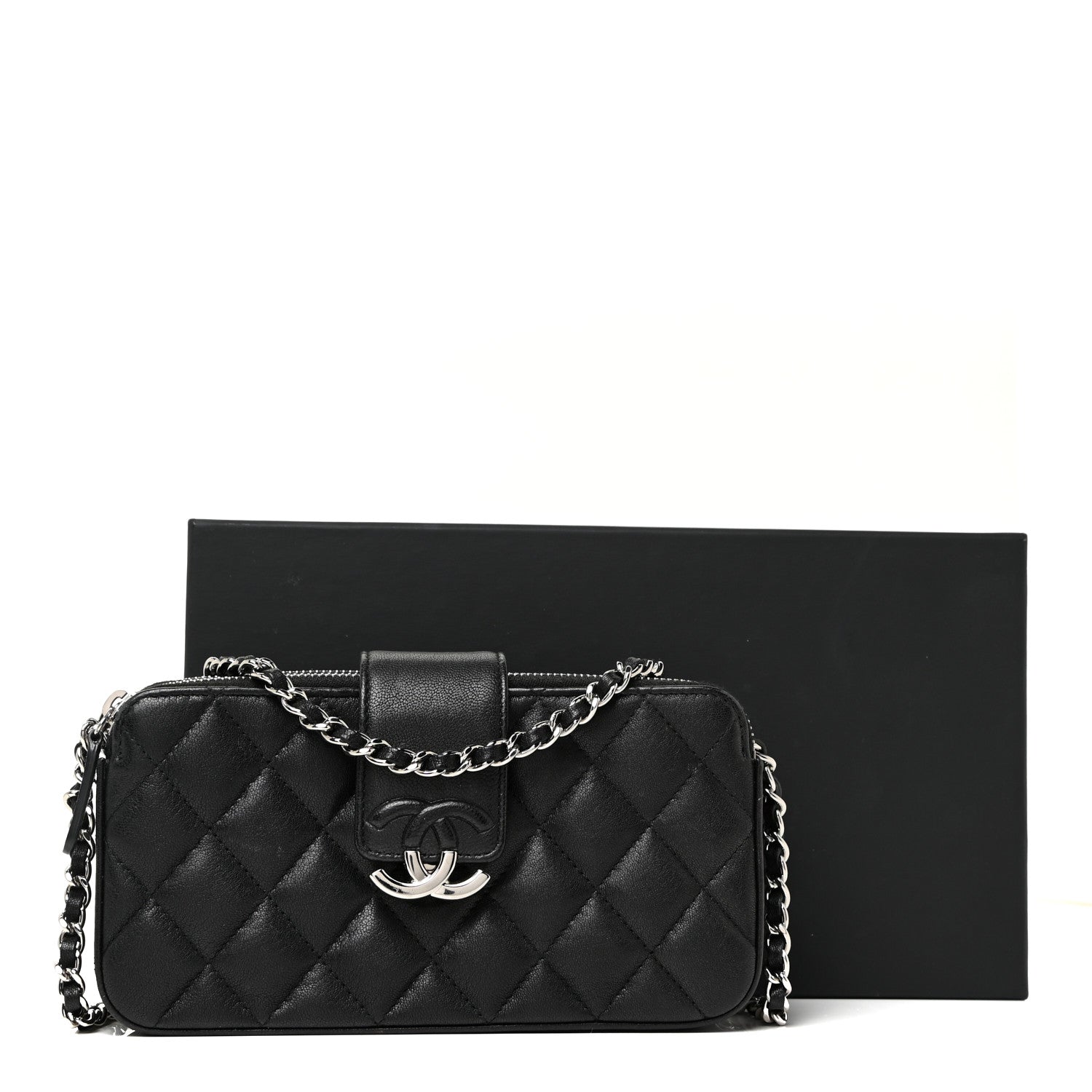 Chanel Lambskin Quilted CC Box Clutch With Chain Black 16 of 16