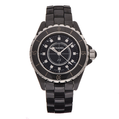 Chanel Stainless Steel Ceramic Diamond 33mm J12 Quartz Watch Black 1 of 6