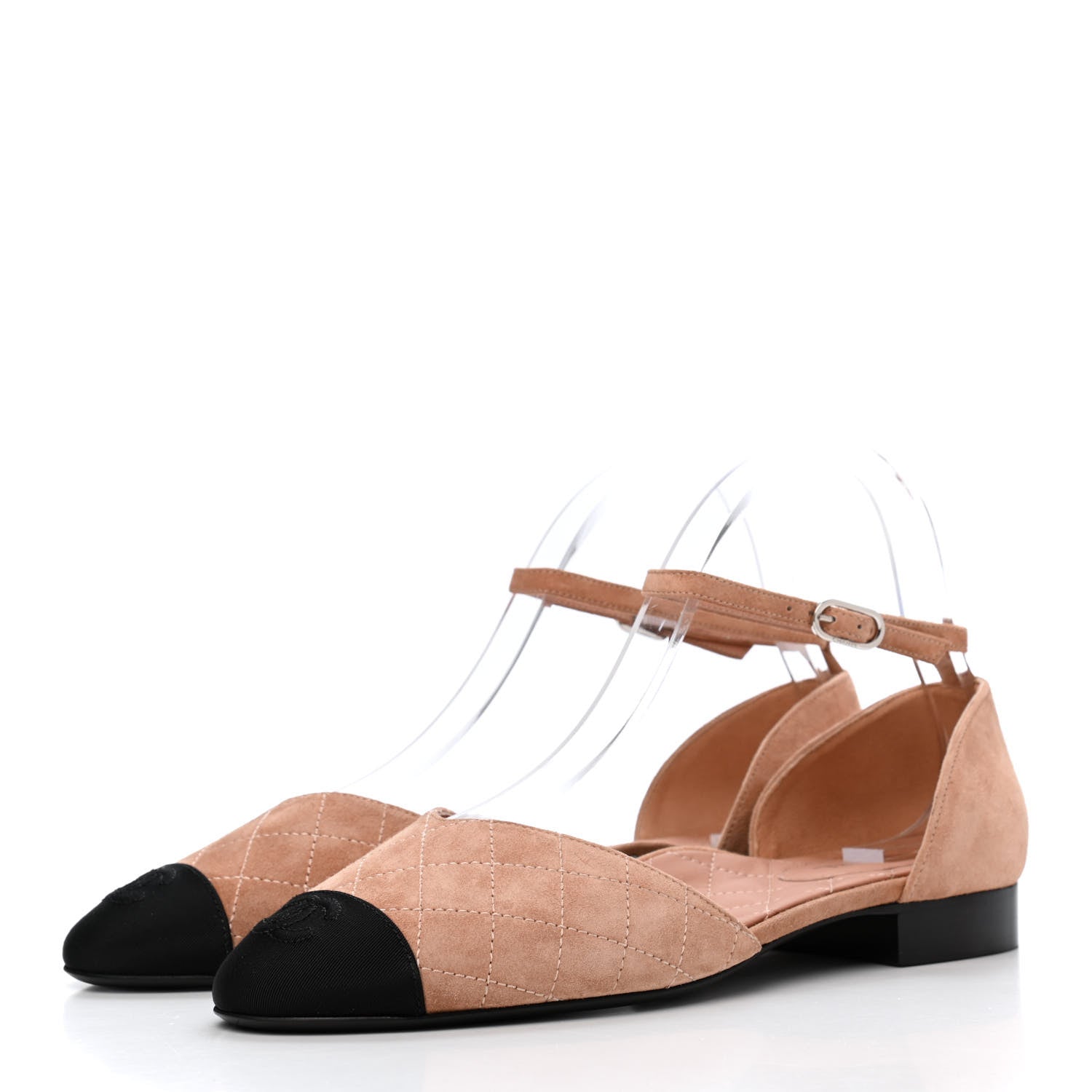 Chanel Suede Grosgrain Cap Toe CC Ankle Strap Sandals 40 Pink Black 3 of 9