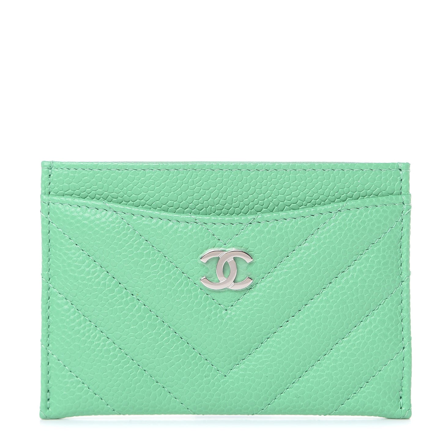 Caviar Chevron Quilted Card Holder Light Green