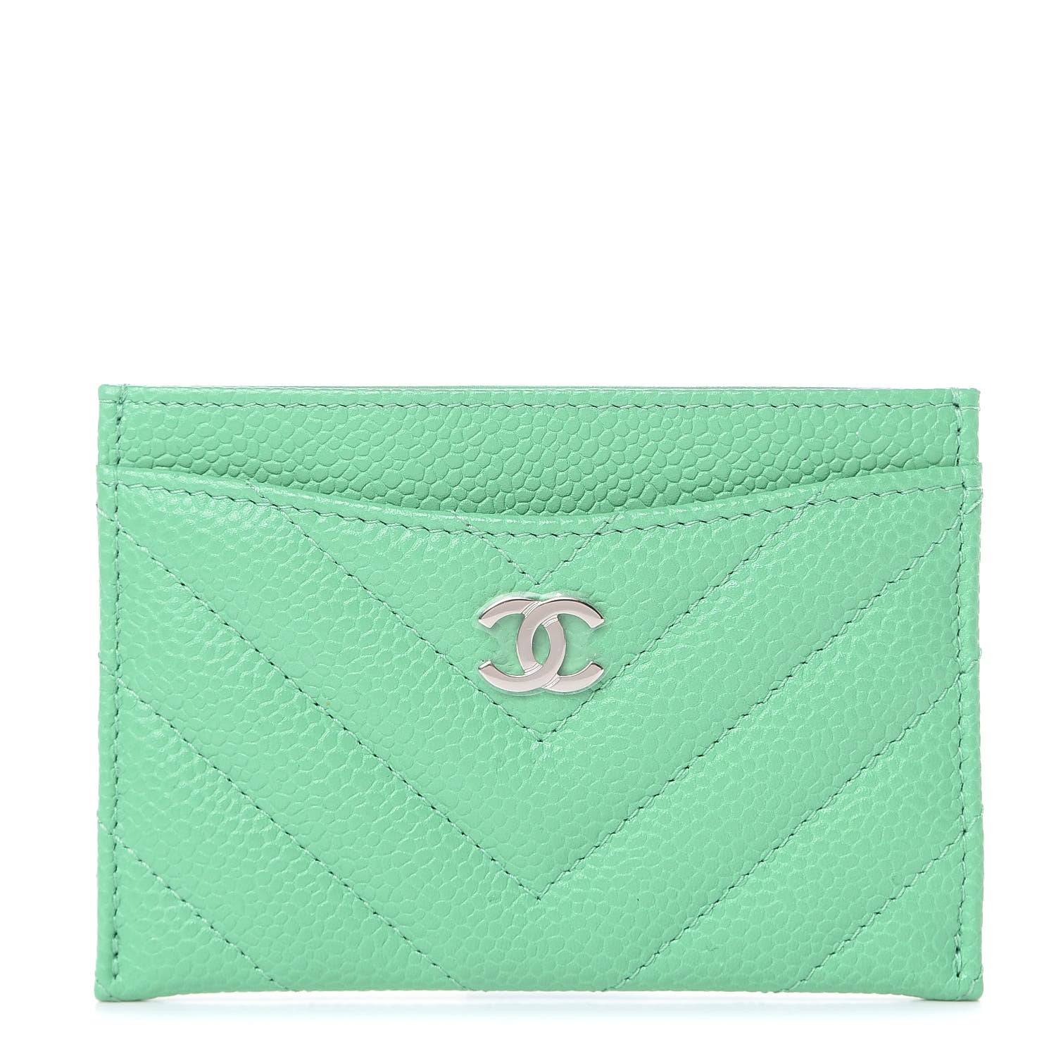 Chanel Caviar Chevron Quilted Card Holder Light Green 1 of 9
