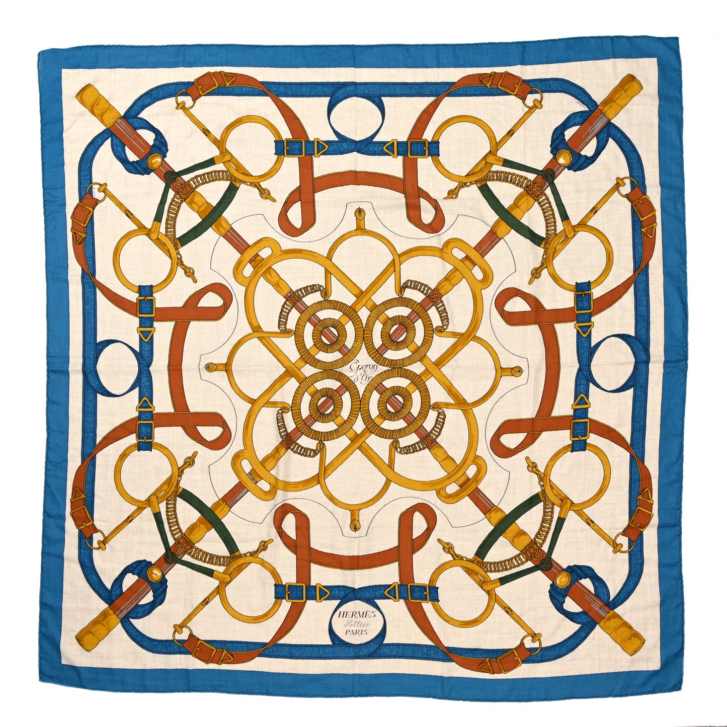 Cashmere Silk Eperon D'Or Shawl 140 Bleu Cobalt Naturel Vieil Or