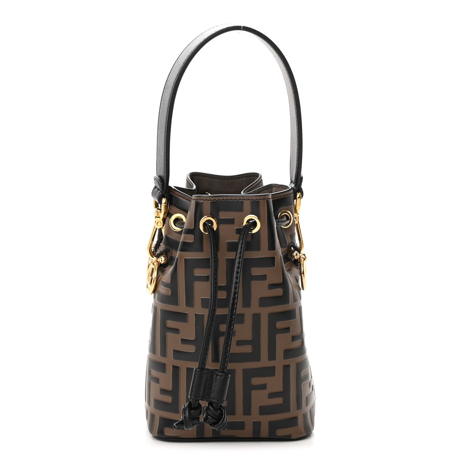 Fendi Vitello Liberty F is Fendi Bi-Color FF 1974 Embossed Mini Mon Tresor Bucket Bag Maya Black 1 of 12