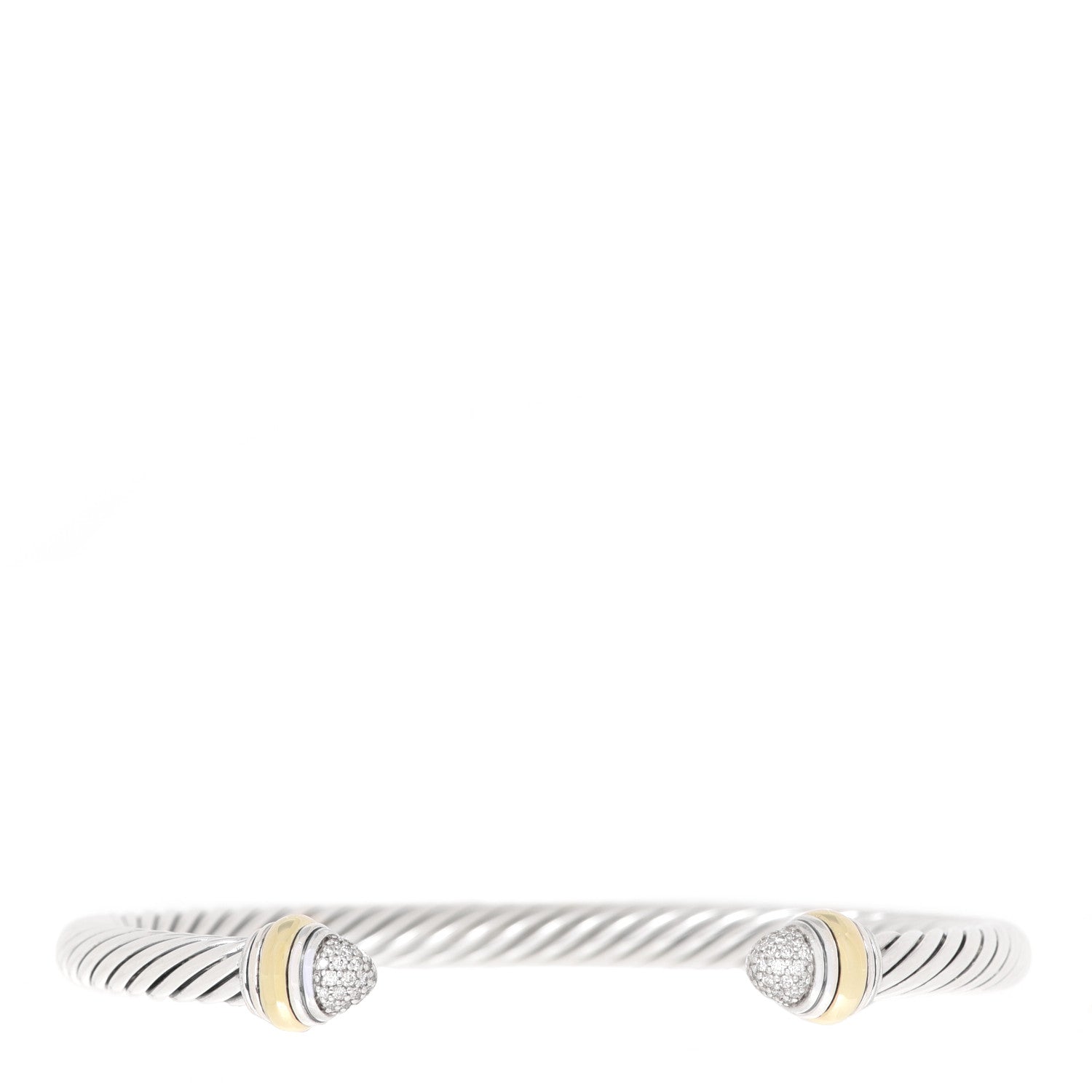 David Yurman Sterling Silver 14K Yellow Gold Diamond 5mm Cable Classics Bracelet 1 of 4
