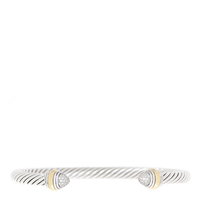 David Yurman Sterling Silver 14K Yellow Gold Diamond 5mm Cable Classics Bracelet 1 of 4