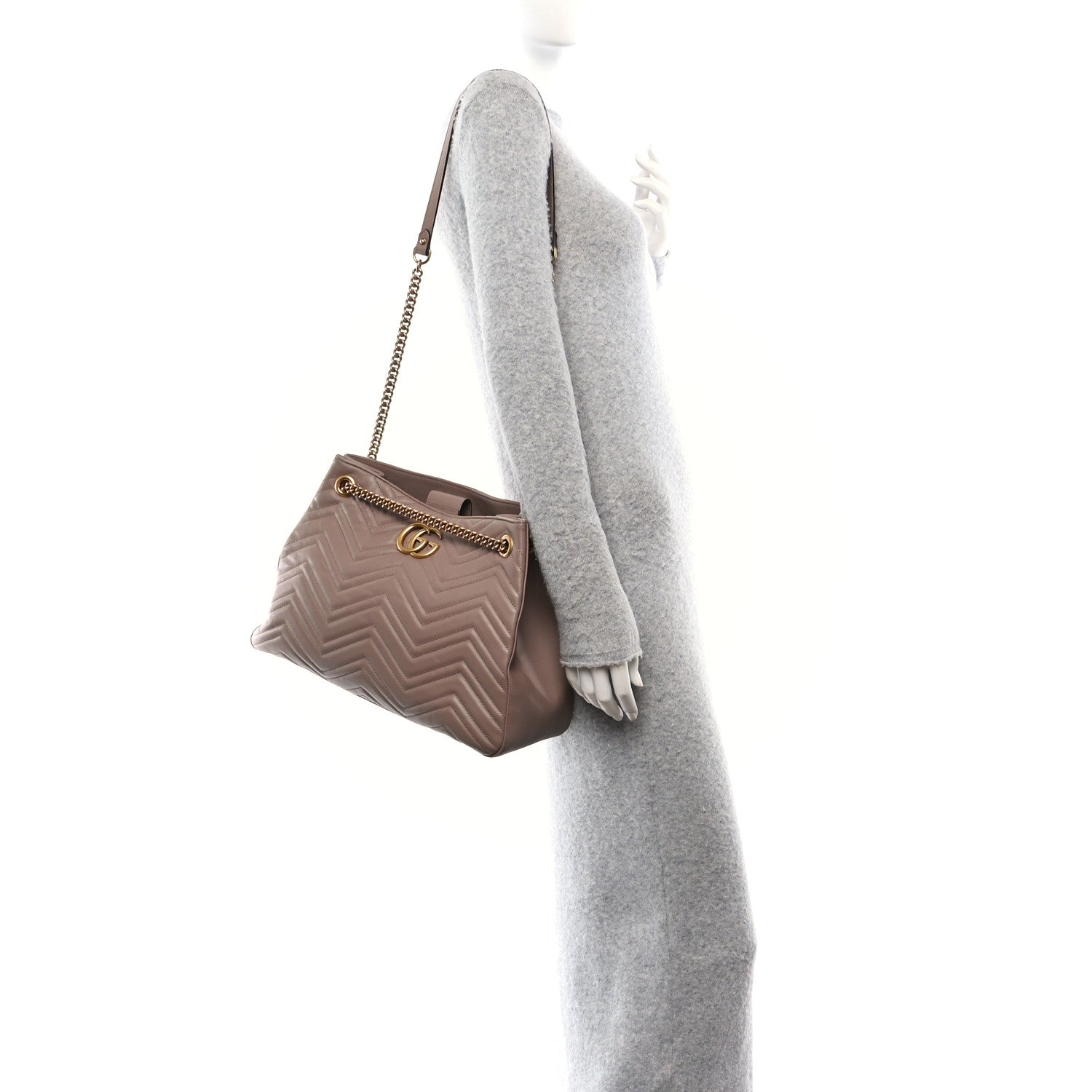 Gucci Calfskin Matelasse Medium GG Marmont Shoulder Tote Bag Porcelain Rose 2 of 10