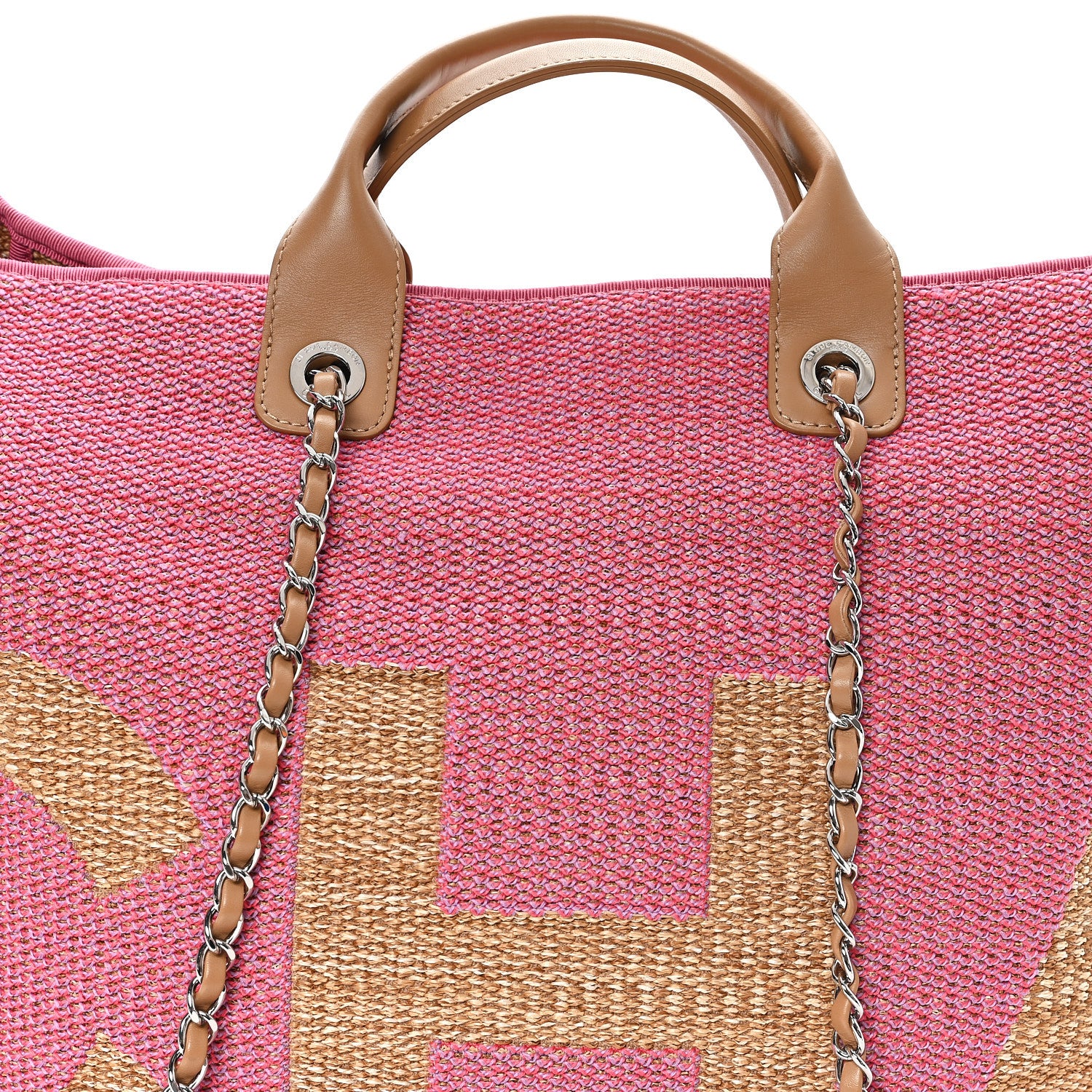 Chanel Woven Straw Raffia Logo Tote Pink Beige 8 of 10