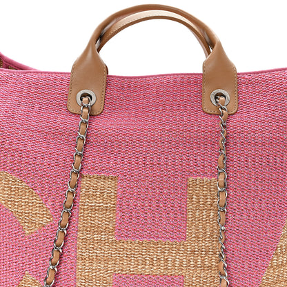 Chanel Woven Straw Raffia Logo Tote Pink Beige 8 of 10