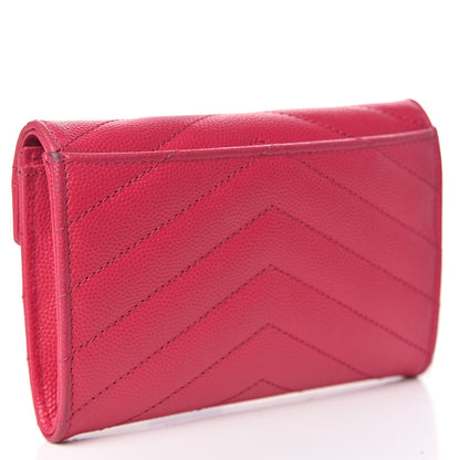 Saint Laurent Grain De Poudre Matelasse Chevron Small Monogram Envelope Wallet Bubblegum 3 of 11
