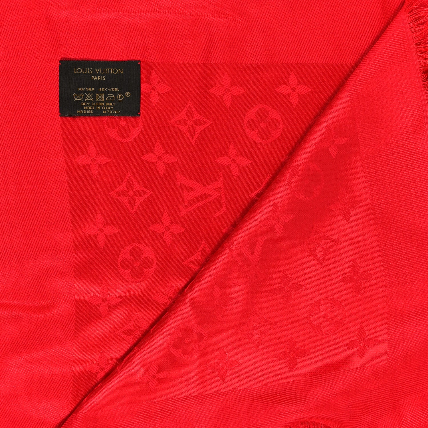 Louis Vuitton LOUIS VUITTON Silk Wool Monogram Shawl Pomme D'Amour 3 of 3