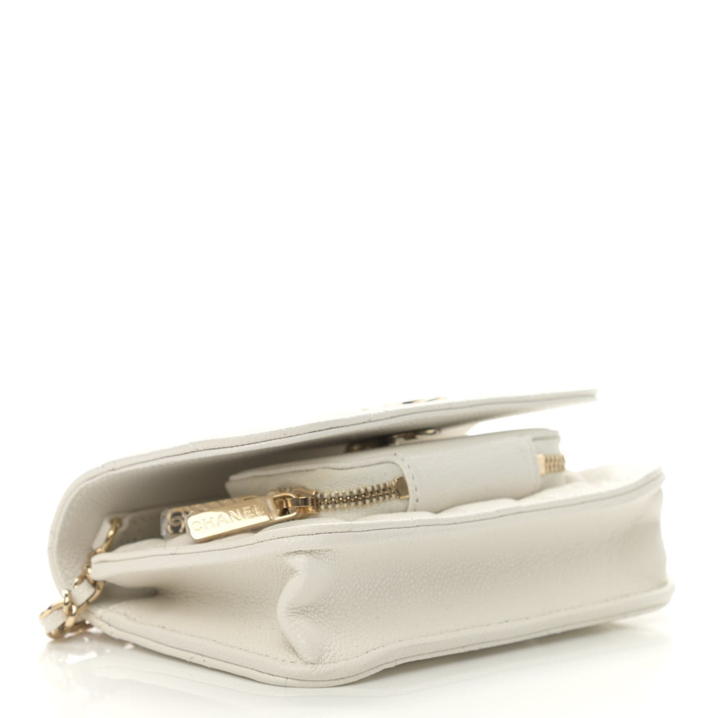 Caviar Quilted Business Affinity Clutch With Chain Flap White