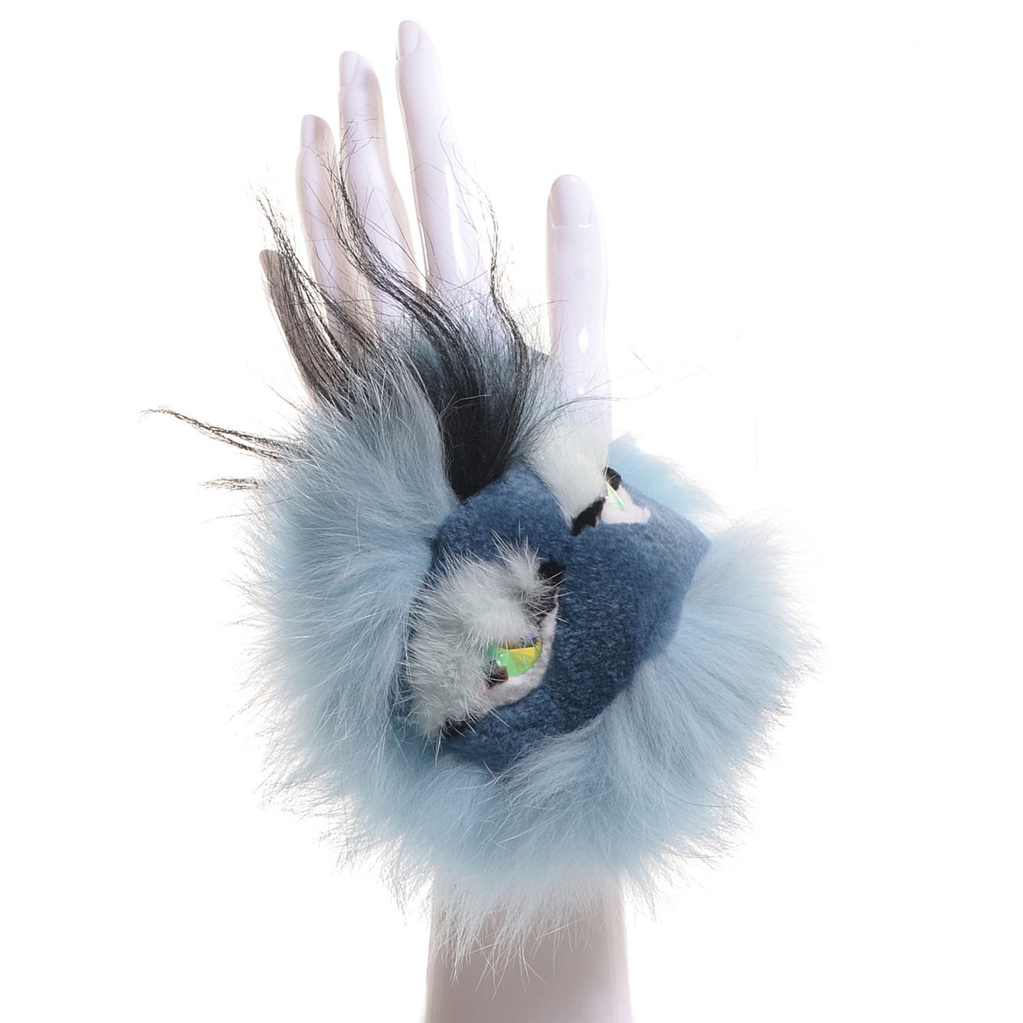 Fox Mink Rabbit Fur Maddie Monster Bag Bug Charm Light Blue