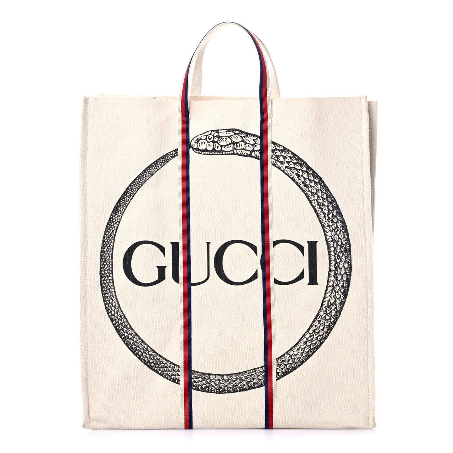 Cotton Ouroboros-print Vertical Tote Cream