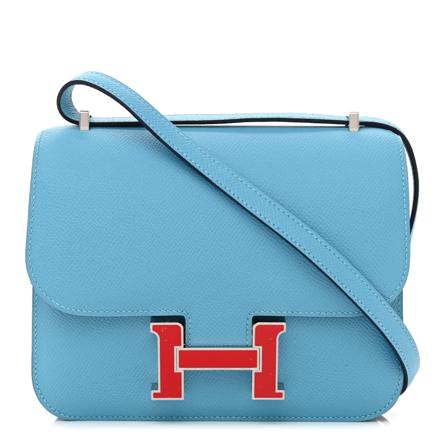 Hermes Epsom Enamel Constance 18 Bleu Du Nord Rouge De Coeur 1 of 11