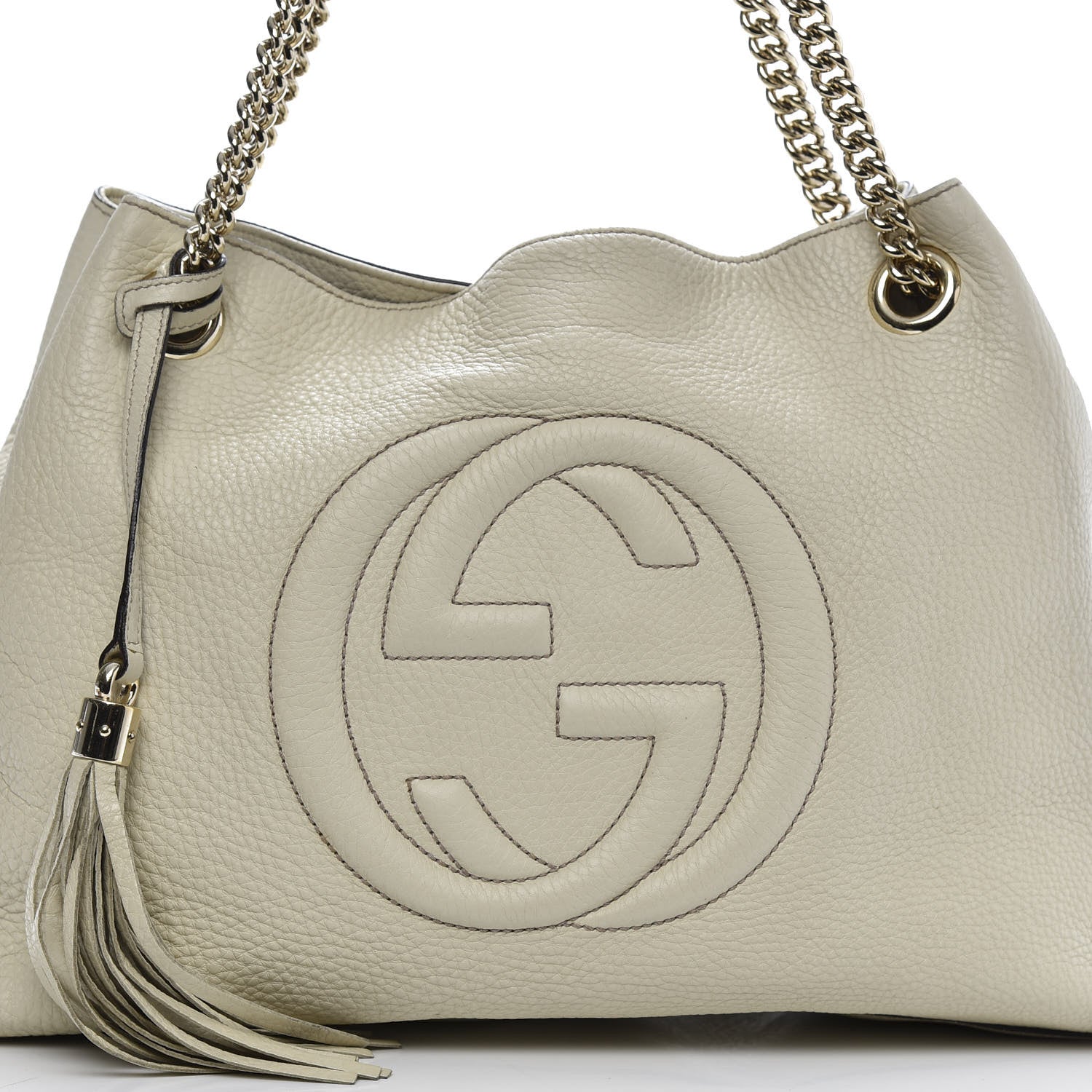 Gucci Pebbled Calfskin Medium Soho Chain Shoulder Bag Off White 13 of 19
