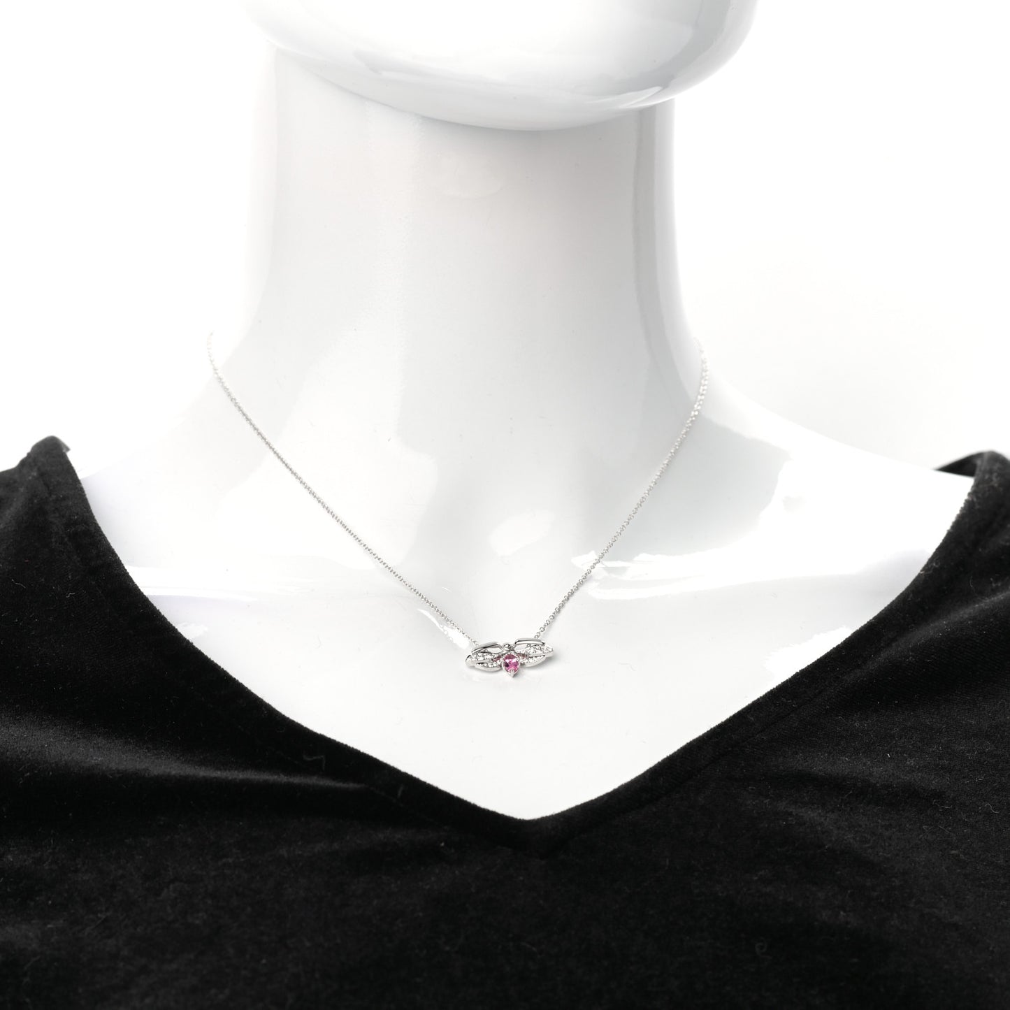 Platinum Diamond Pink Tourmaline Paper Flowers Firefly Pendant Necklace