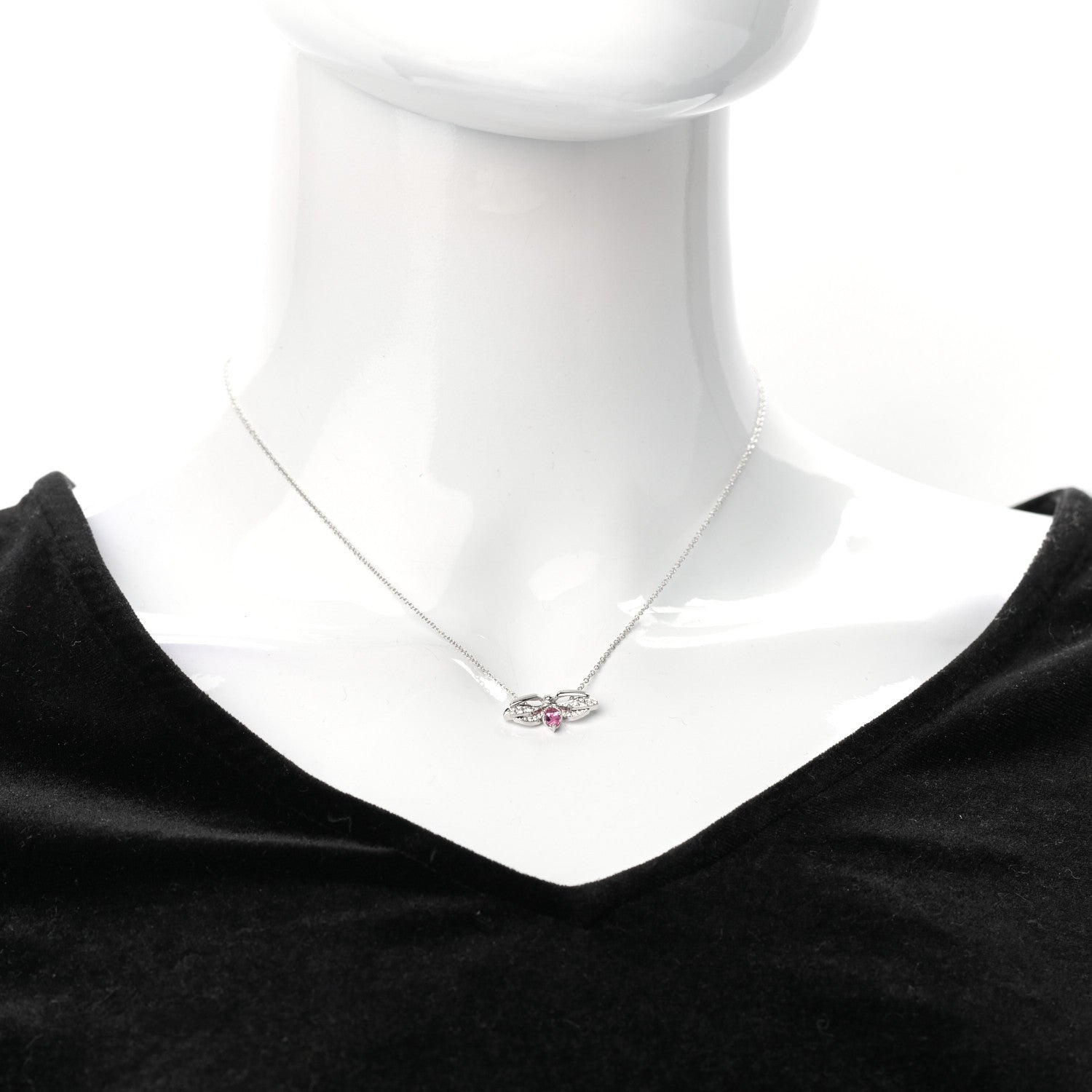 Tiffany Platinum Diamond Pink Tourmaline Paper Flowers Firefly Pendant Necklace 2 of 6