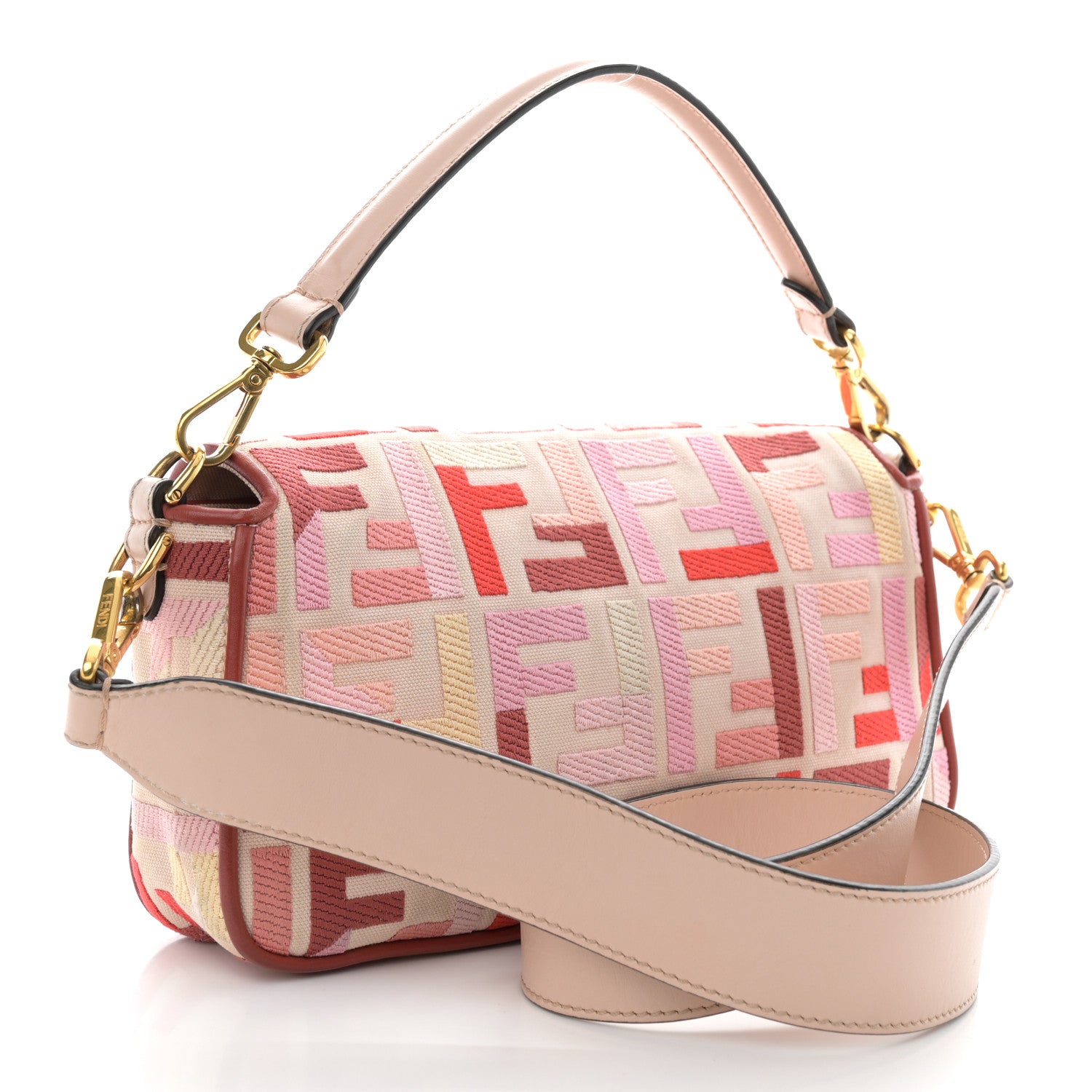 Fendi Canvas Vitello King FF Embroidered Baguette Rosa Quarzo Bloody Mary Multicolor 3 of 11