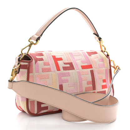 Fendi Canvas Vitello King FF Embroidered Baguette Rosa Quarzo Bloody Mary Multicolor 3 of 11