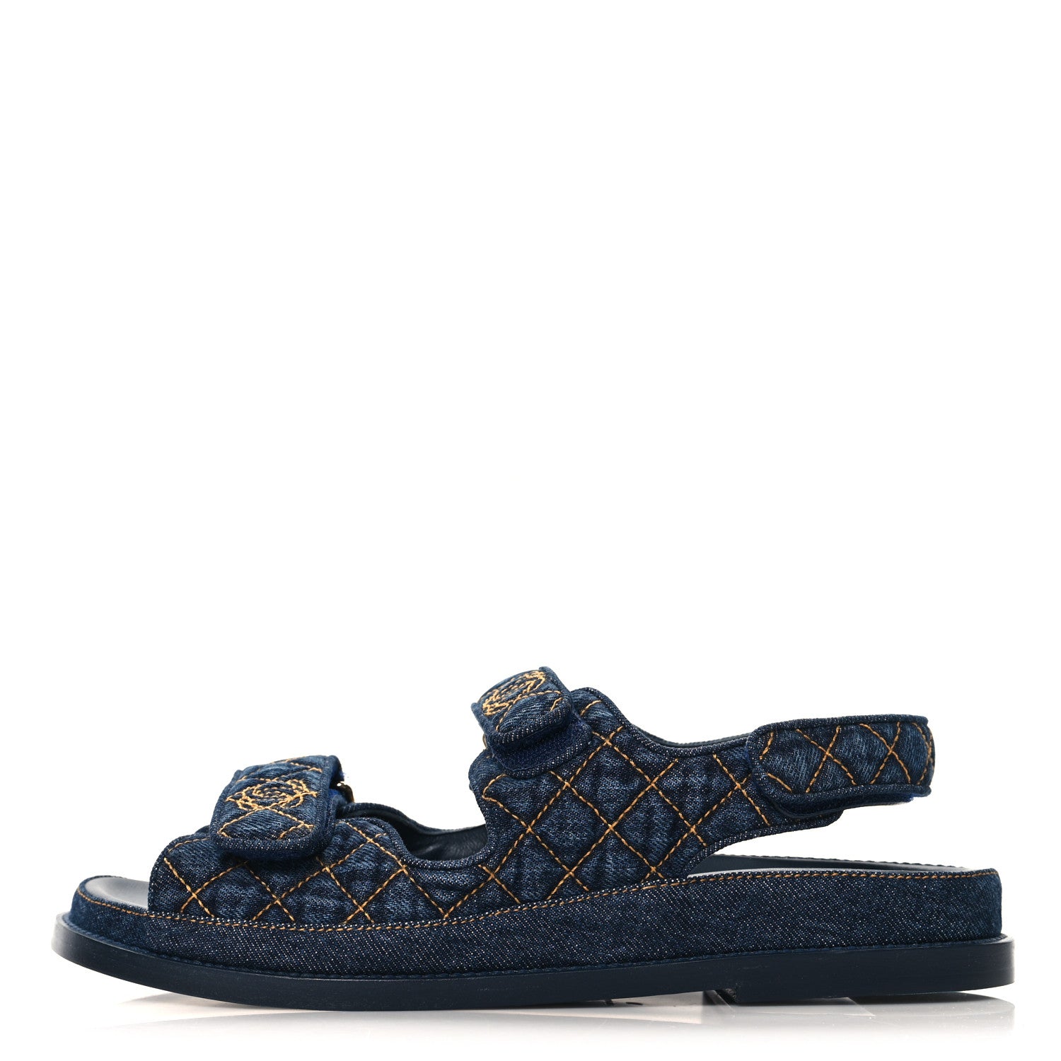 Chanel Denim Velcro Dad Sandals 40 Navy Blue 1 of 10