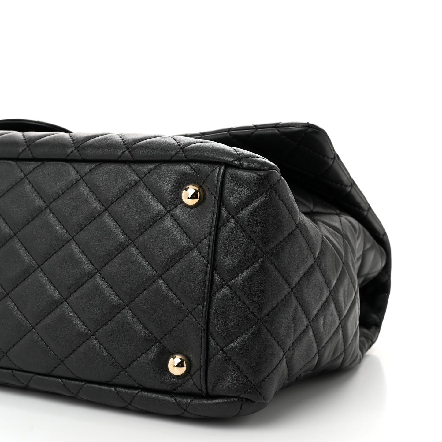 Calfskin Quilted XXL Travel Flap Bag Black