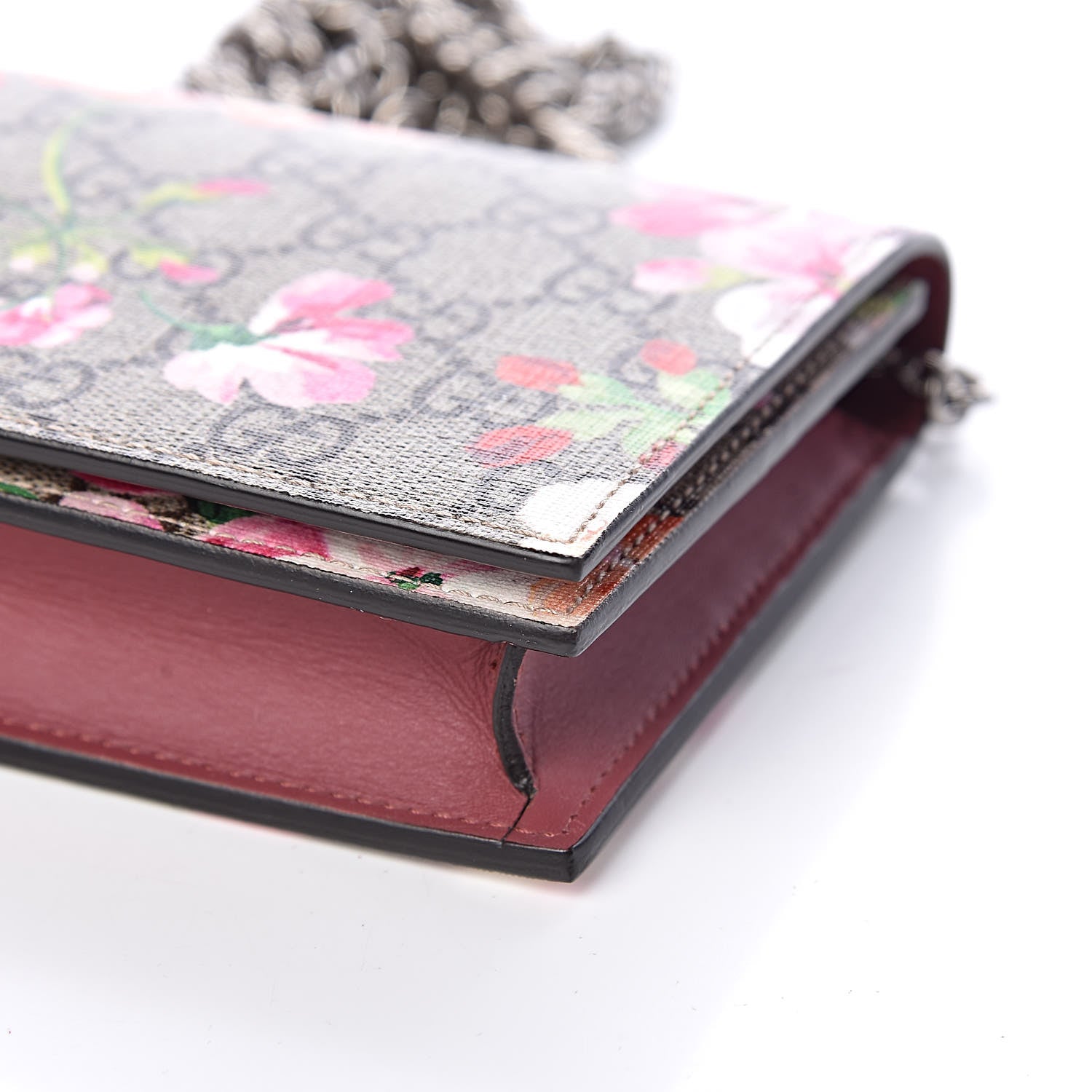 Gucci GG Supreme Monogram Blooms Chain Wallet Beige Multicolor Dry Rose 9 of 10