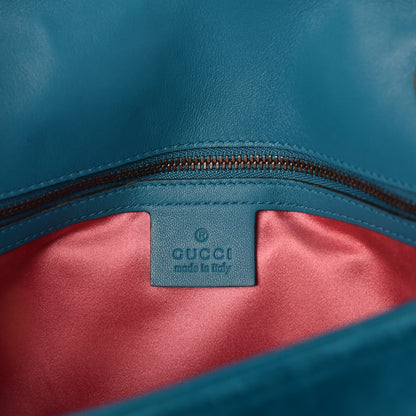 Gucci Velvet Matelasse Small GG Marmont Shoulder Bag Pavone Cyan 6 of 7