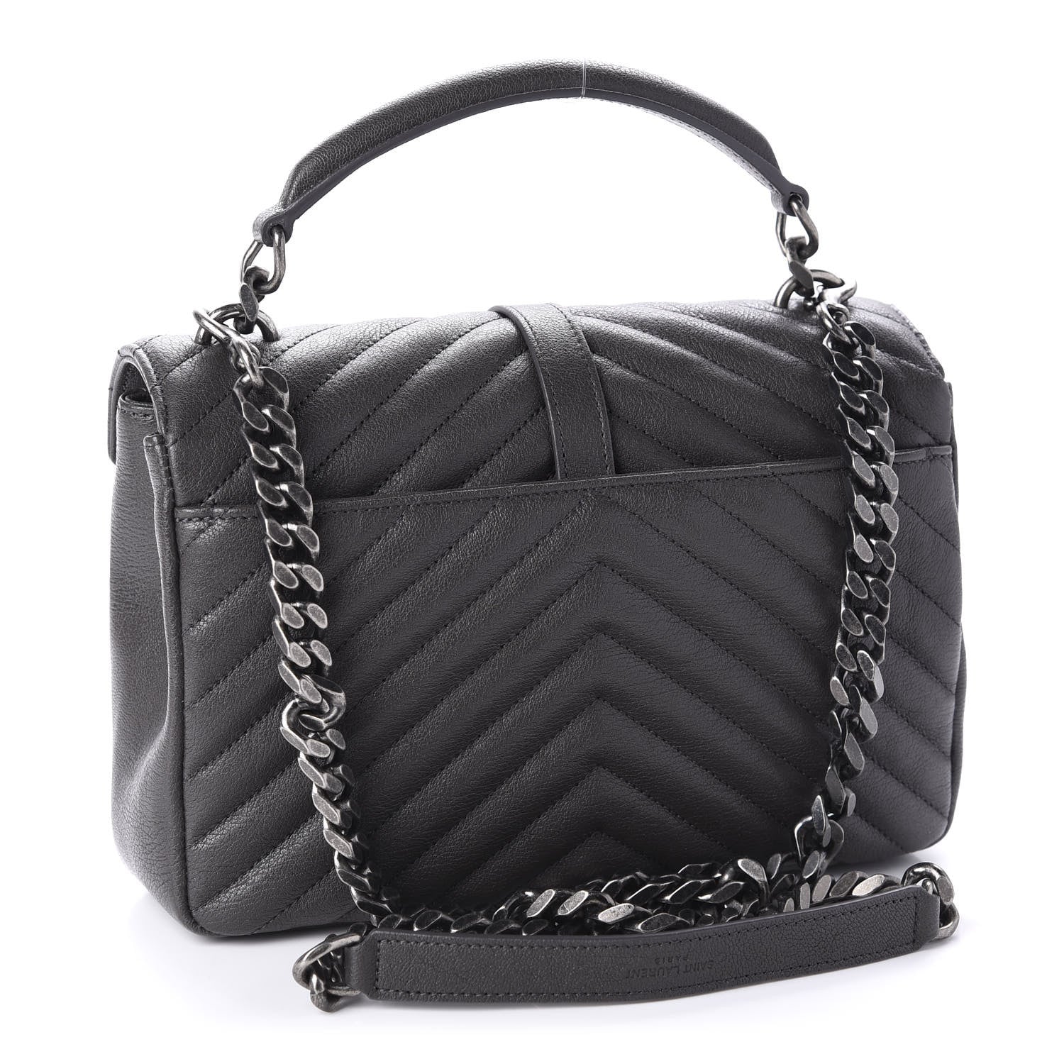 Saint Laurent Sheepskin Matelasse Chevron Monogram Medium College Bag Light Coal 3 of 12