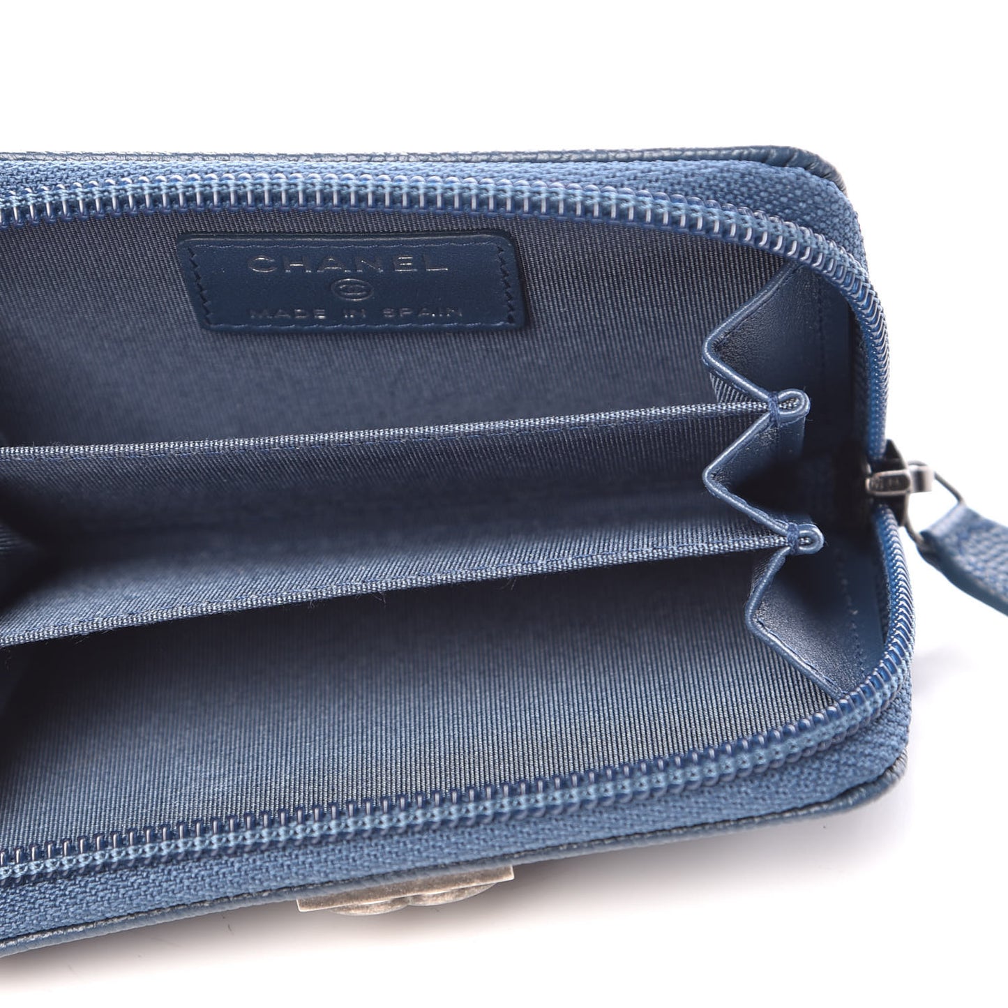 Caviar Quilted Boy Zip Around Coin Purse Wallet Dark Blue