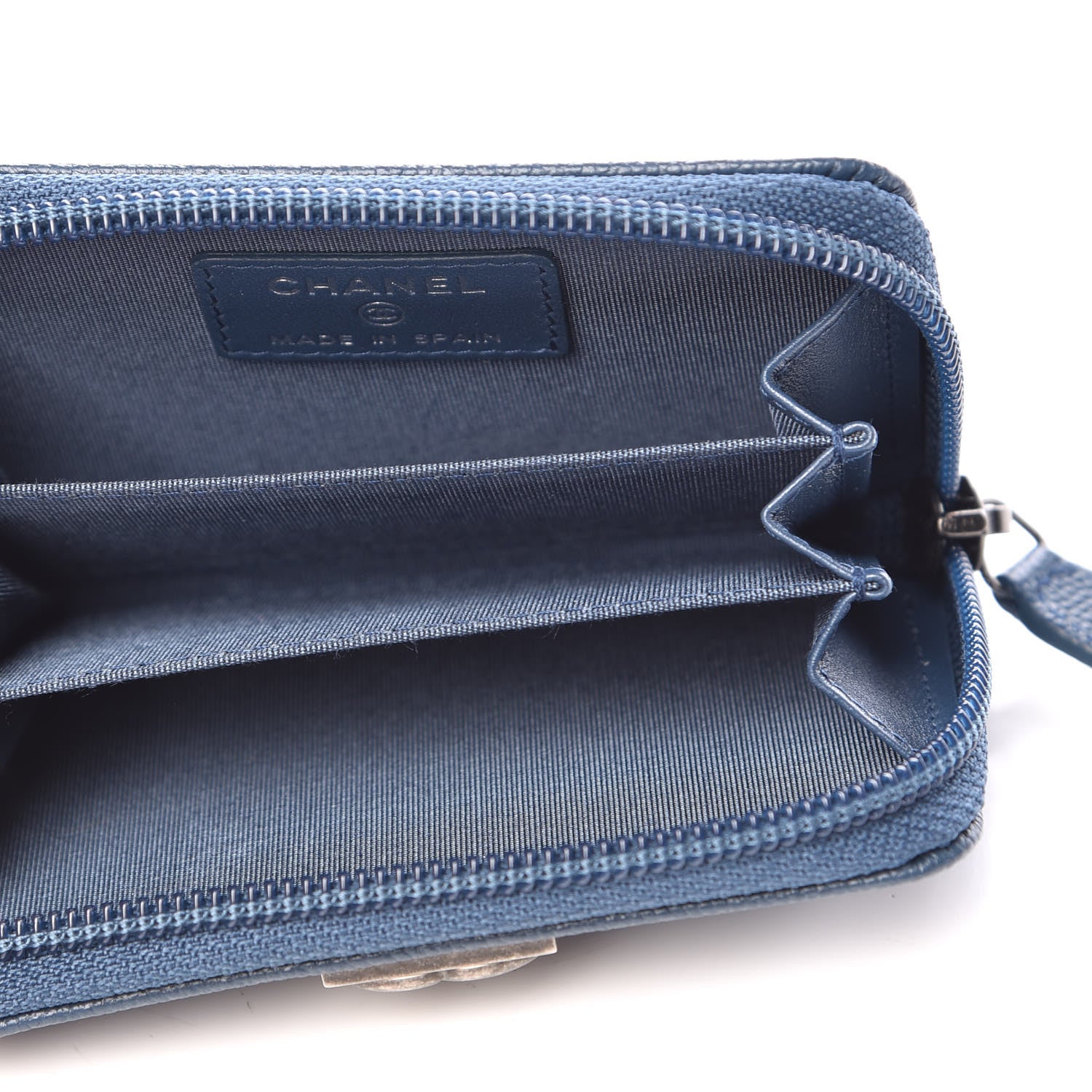 Chanel Caviar Quilted Boy Zip Around Coin Purse Wallet Dark Blue 5 of 7