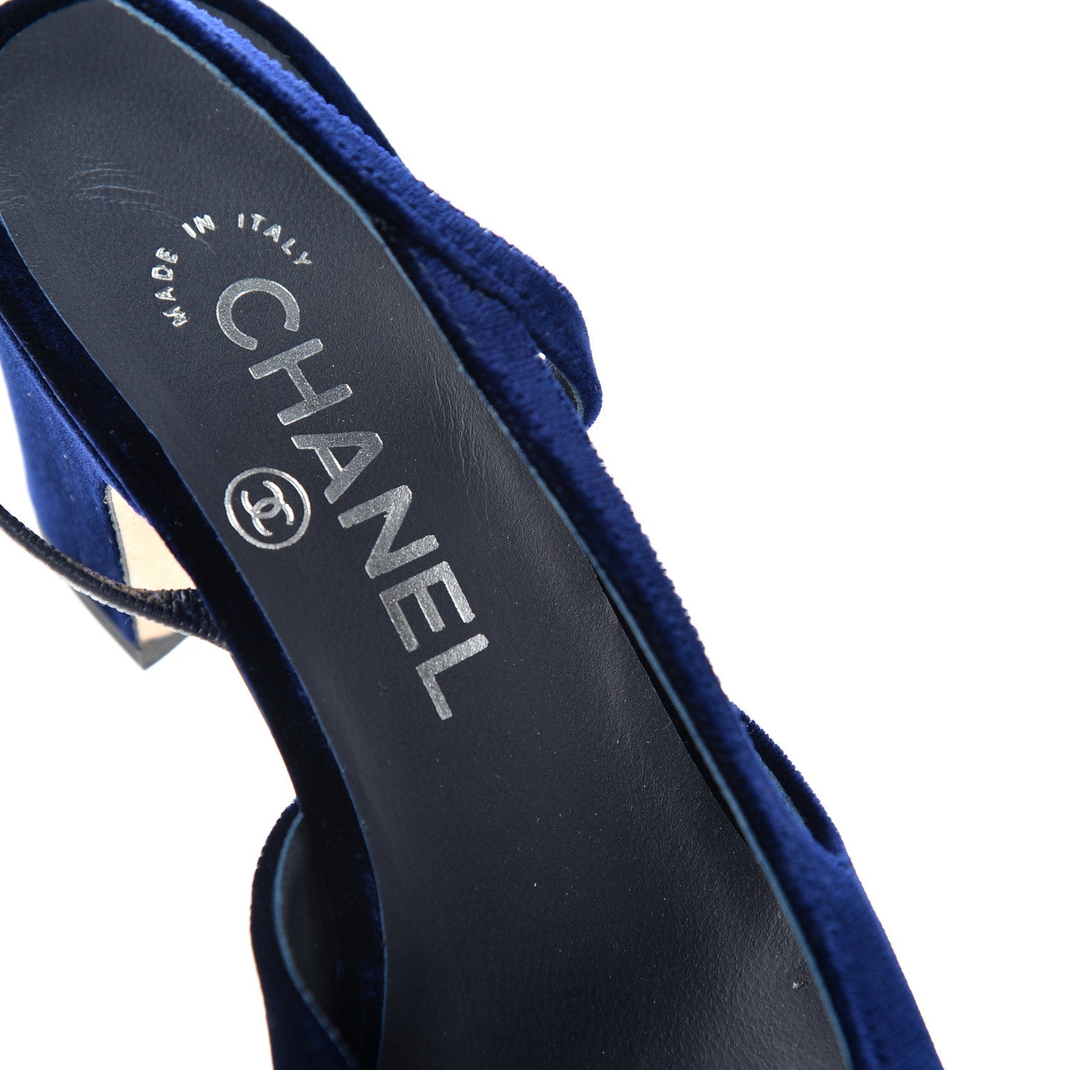 Chanel Velvet Grosgrain Cap Toe CC Slingback Pumps 35.5 Blue Black 8 of 11