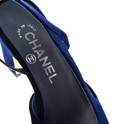 Chanel Velvet Grosgrain Cap Toe CC Slingback Pumps 35.5 Blue Black 8 of 11